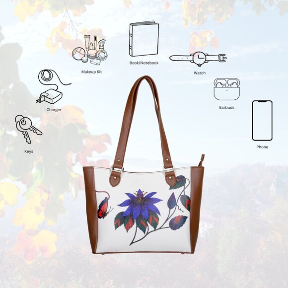 Printed Leather Shoulder Tote Bag for Women–Sling Bag Daily Use Purse for Office - Picture 4 of 10